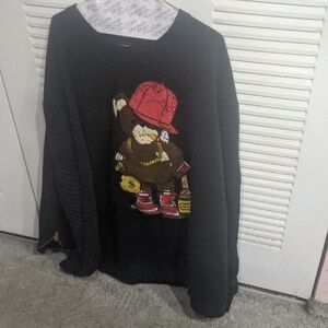 Makobi Black Crewneck Sweater with Bear Graphic